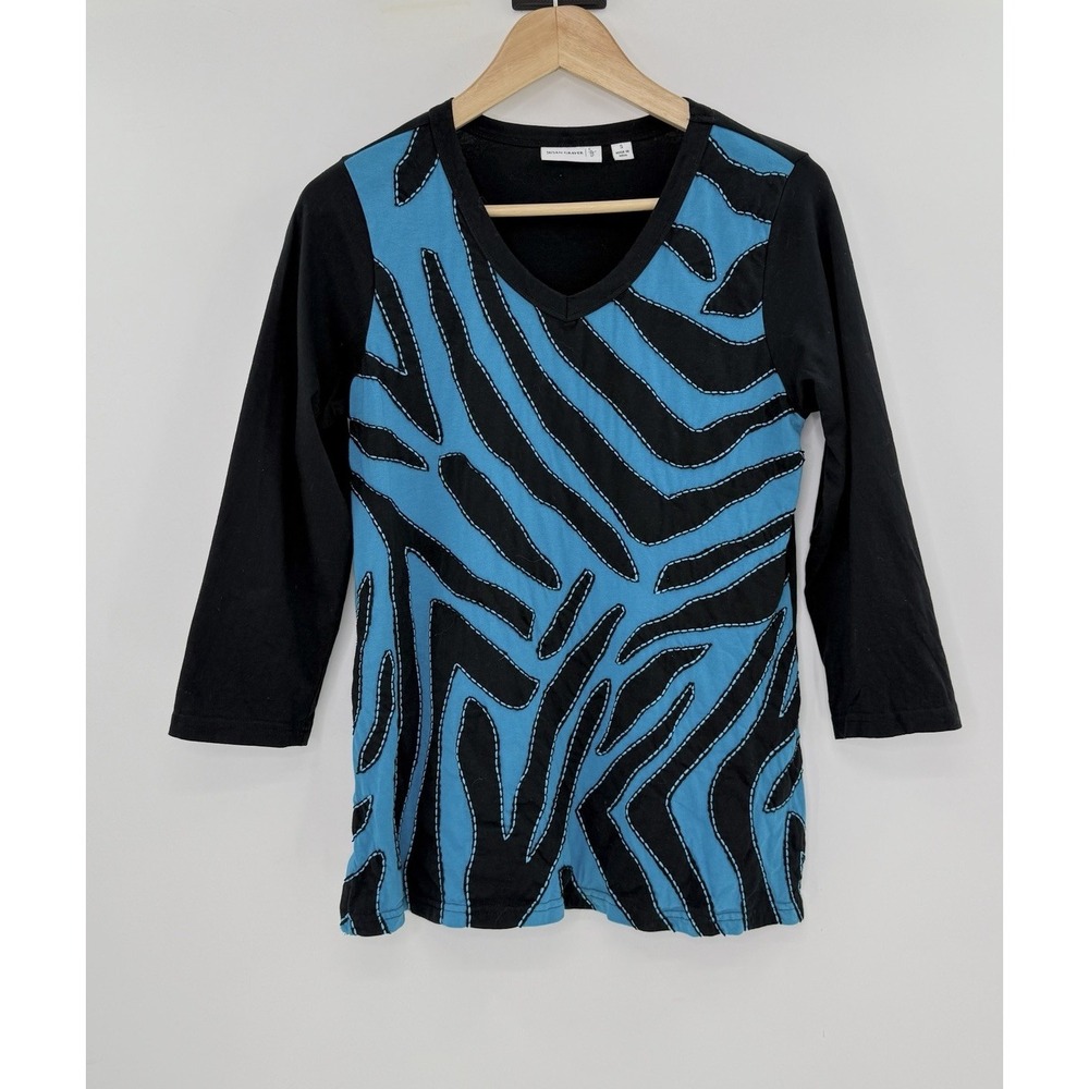 Susan Graver Women's Blue‎ & Black Colton Art To Wear Short Sz Sm Boho Artsy